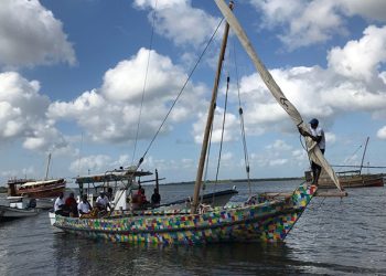 Boat made of recycled plastic and flip-flops inspires fight for cleaner seas along African coast