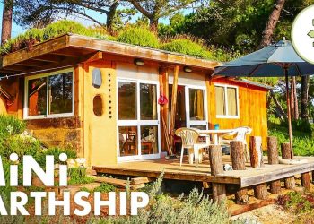 Tiny Earthship Style Cabin Built with Recycled Tires & Green Roof
